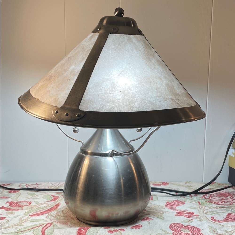 Tensor Brushed Nickel SS Mica Shade Two Silver Chain Ball Light Pulls